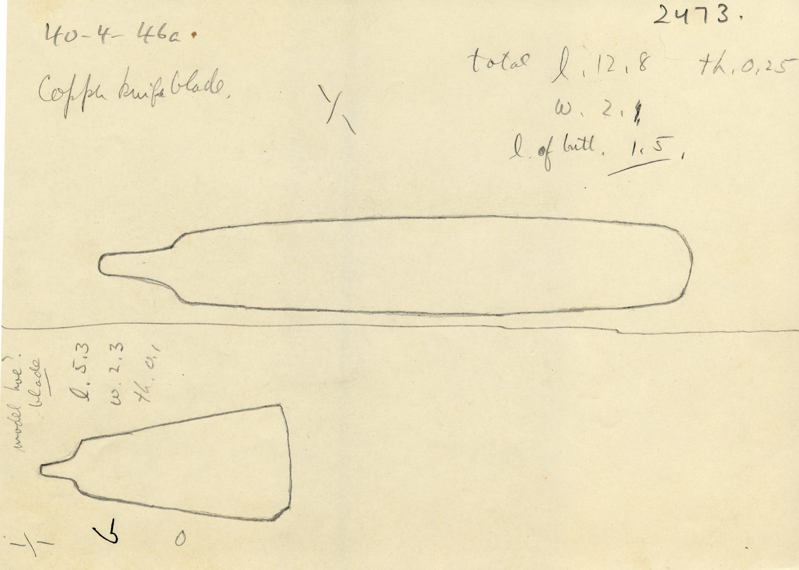 Drawings: G 2475, Shaft X (mislabeled G 2473): tools, copper