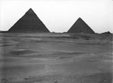 General view: Site: Giza; View: Giza, Khufu pyramid, Khafre pyramid, Menkaure pyramid